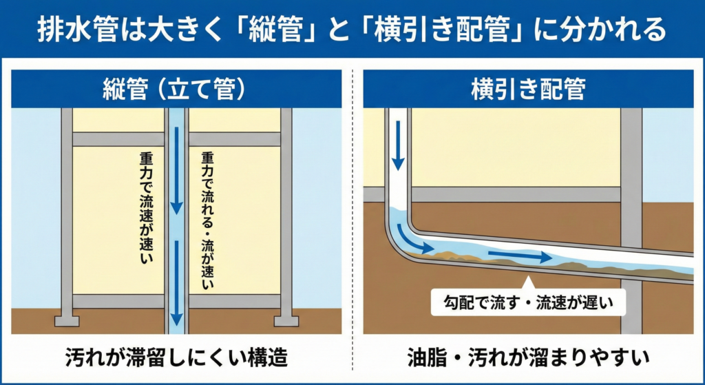 排水管の構造で洗浄方法は変わる?縦管・横引き配管の違いと注意点を解説_01