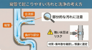 排水管の構造で洗浄方法は変わる？縦管・横引き配管の違いと注意点を解説_02
