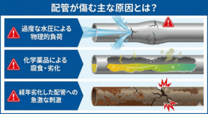 氷洗浄はなぜ配管を傷めにくい？材質別に見る洗浄方法の考え方_原因