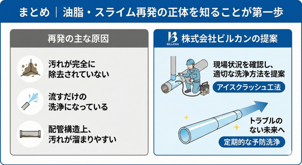 03配管内部の油脂・スライムはなぜ再発する?原因と正しい洗浄の考え方を解説